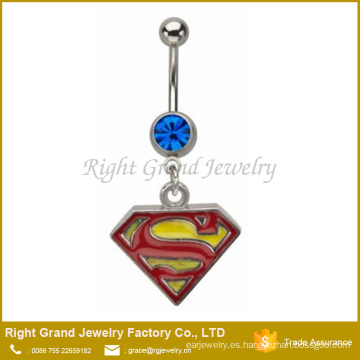 316L acero quirúrgico esmaltado Superman cuelgan rosa gema azul del vientre anillos